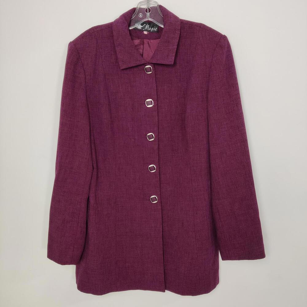 Magic Women’s Plum Purple Longline Blazer Jacket Square Buttons Size Large